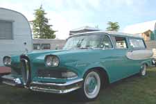 Photo of the unique Edsel vertical horsecollar front grille on a rare 1958 Ford Edsel Station Wagon