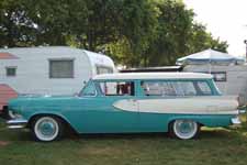 Rare 1958 Edsel Roundup 2 door Station Wagon has original Edsel full wheel covers painted turquoise to match the body