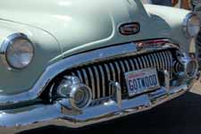 Detail image of the beautiful 25 tooth chrome front grille on a classic 1951 Buick Estate Wagon woodie