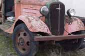 Very original and stock front end on 1936 Chevy truck at classic car junk yard