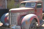 Vintage Diamond-T truck in great condition in vintage truck storage yard